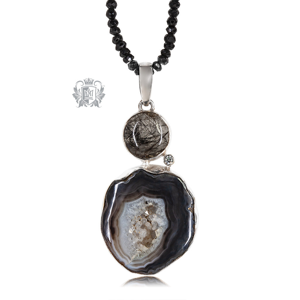 Black rutiliated hot quartz and druzy Necklace