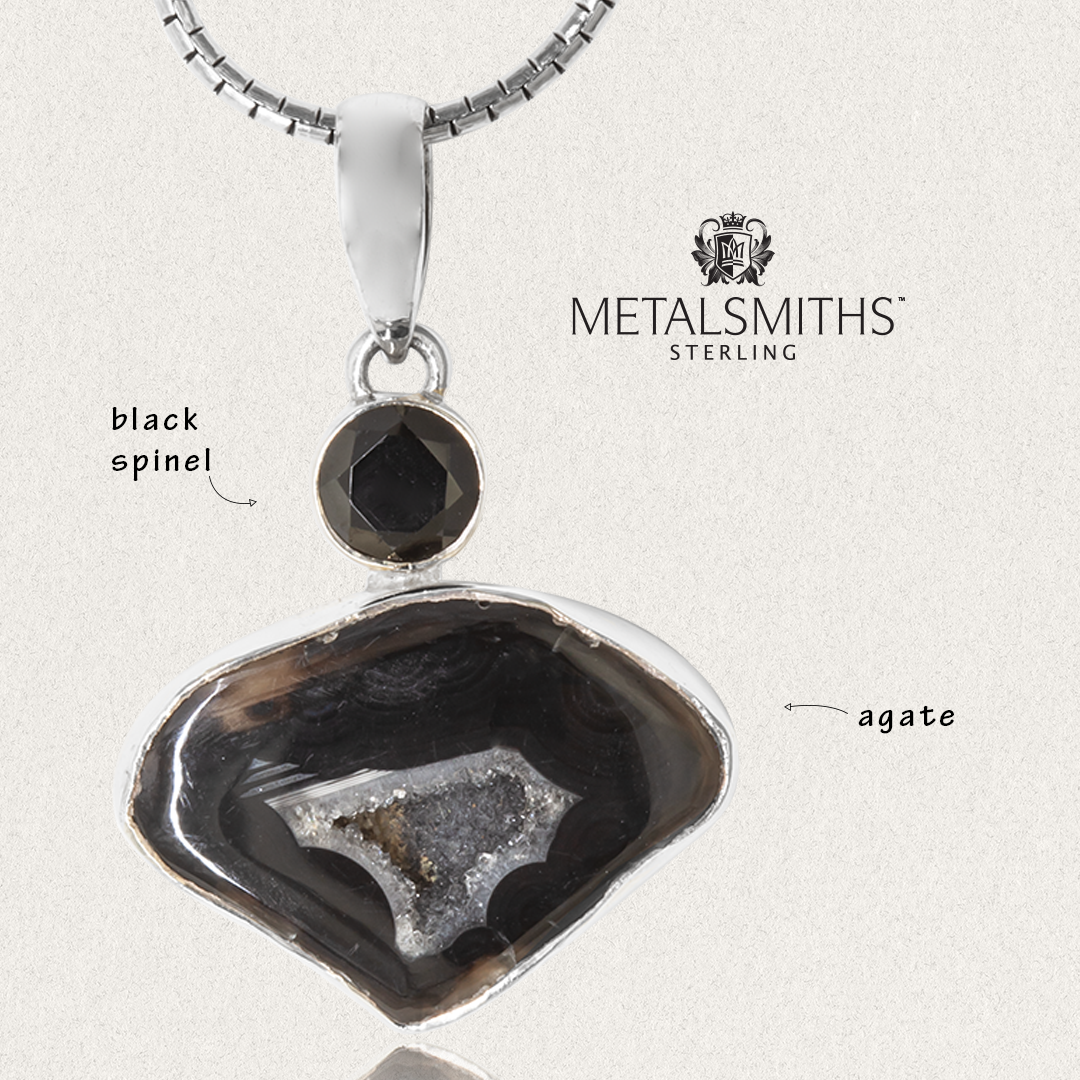 Black Agate Slice & Black Spinel Pendant