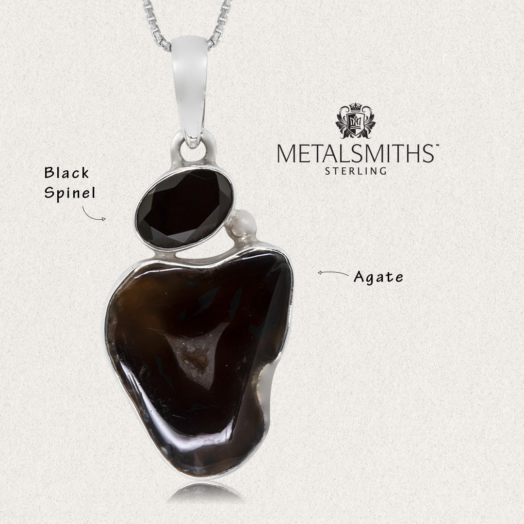 Black Agate Slice & Black Spinel Pendant