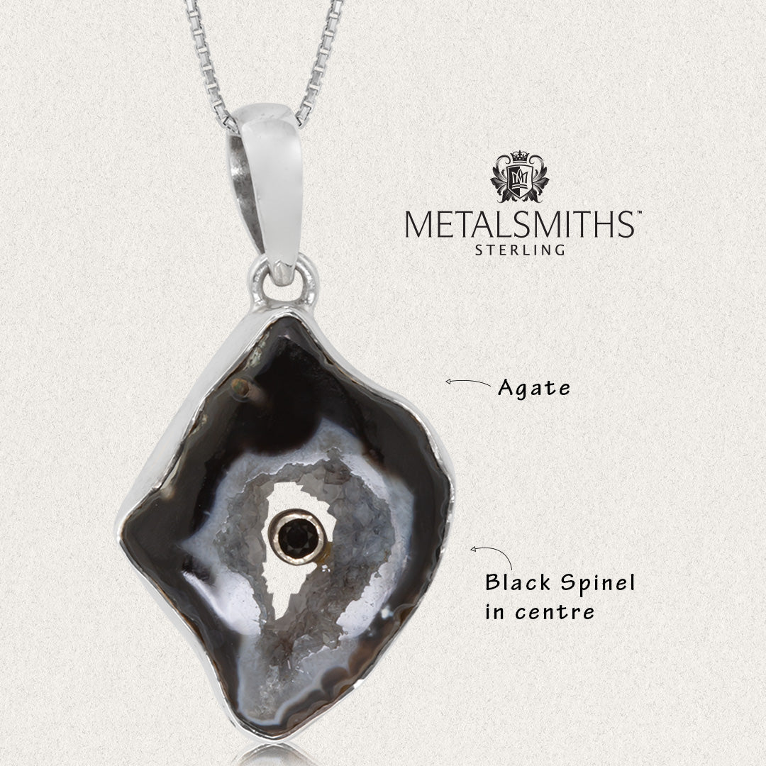 Black Agate Slice and Black Spinel Pendant