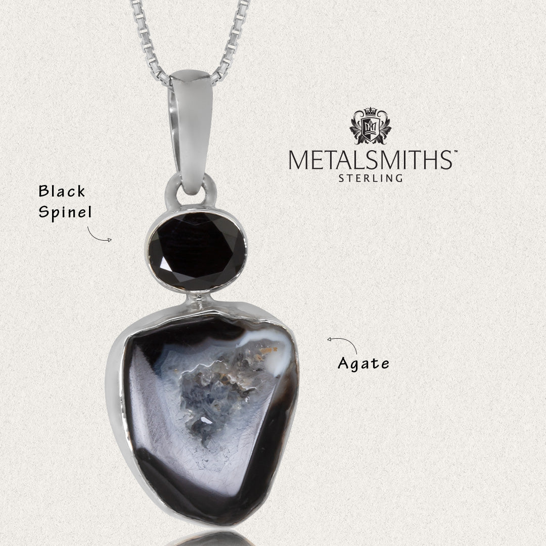 Black Spinel & Black Agate Slice Pendant