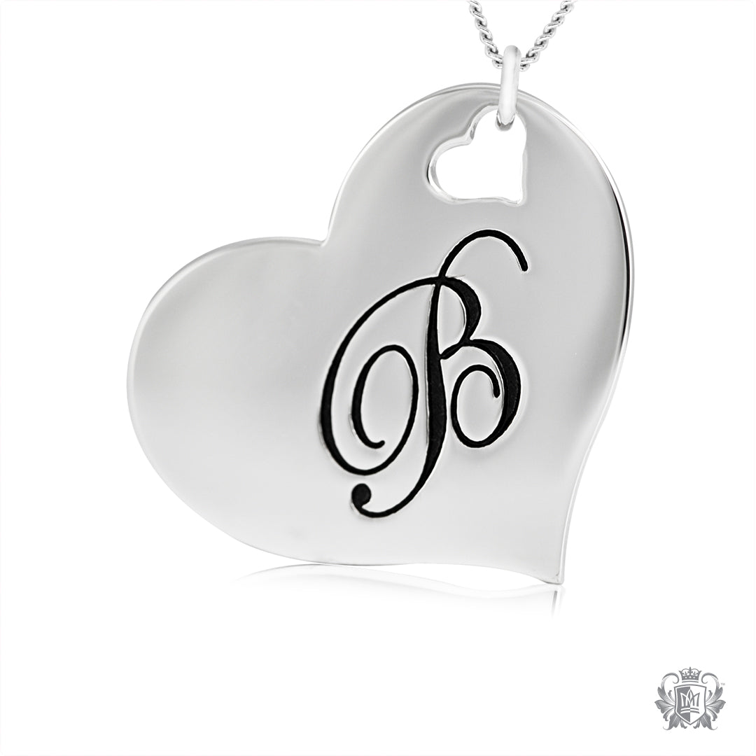 Engraved Letter B Initial Heart Pendant